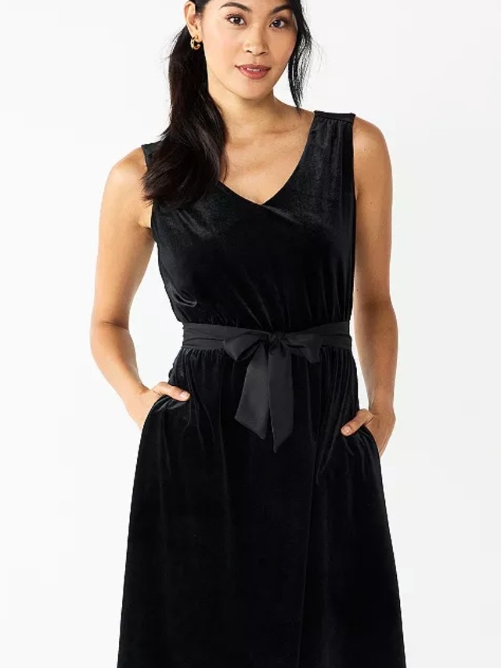 Draper James Black Velvet Sleeveless Dress with Waist Tie NWT
